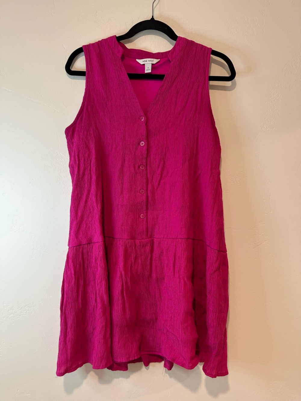 Nine West Pink Sleeveless Tiered Mini Dress Button Front Medium - Picture 3 of 6